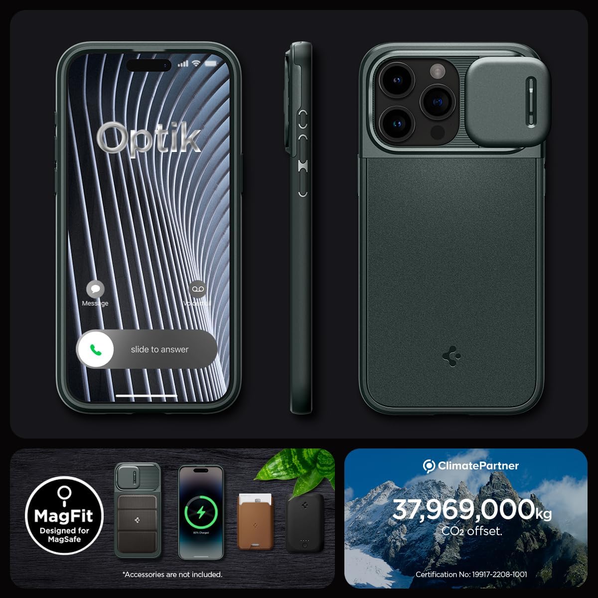 Чохол Spigen для Apple iPhone 15 Pro Optik Armor MagFit, Abyss Green (ACS06739)