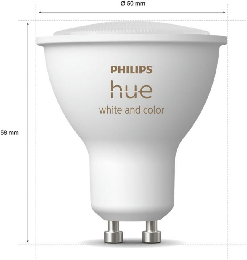 Лампа розумна Philips Hue GU10, 5.7W (50Вт), 2000K-6500K, RGB (929001953111)