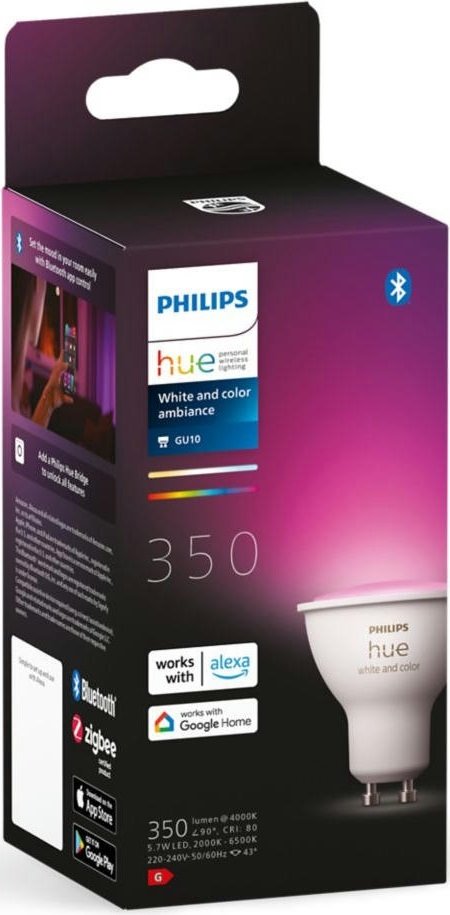 Лампа розумна Philips Hue GU10, 5.7W (50Вт), 2000K-6500K, RGB (929001953111)