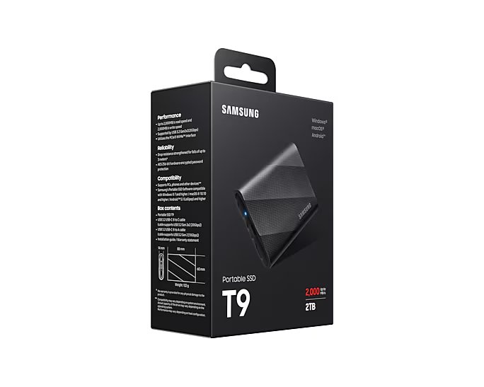 Портативний SSD Samsung 2TB USB 3.2 Gen 2 Type-C T9 Black (MU-PG2T0B/EU)