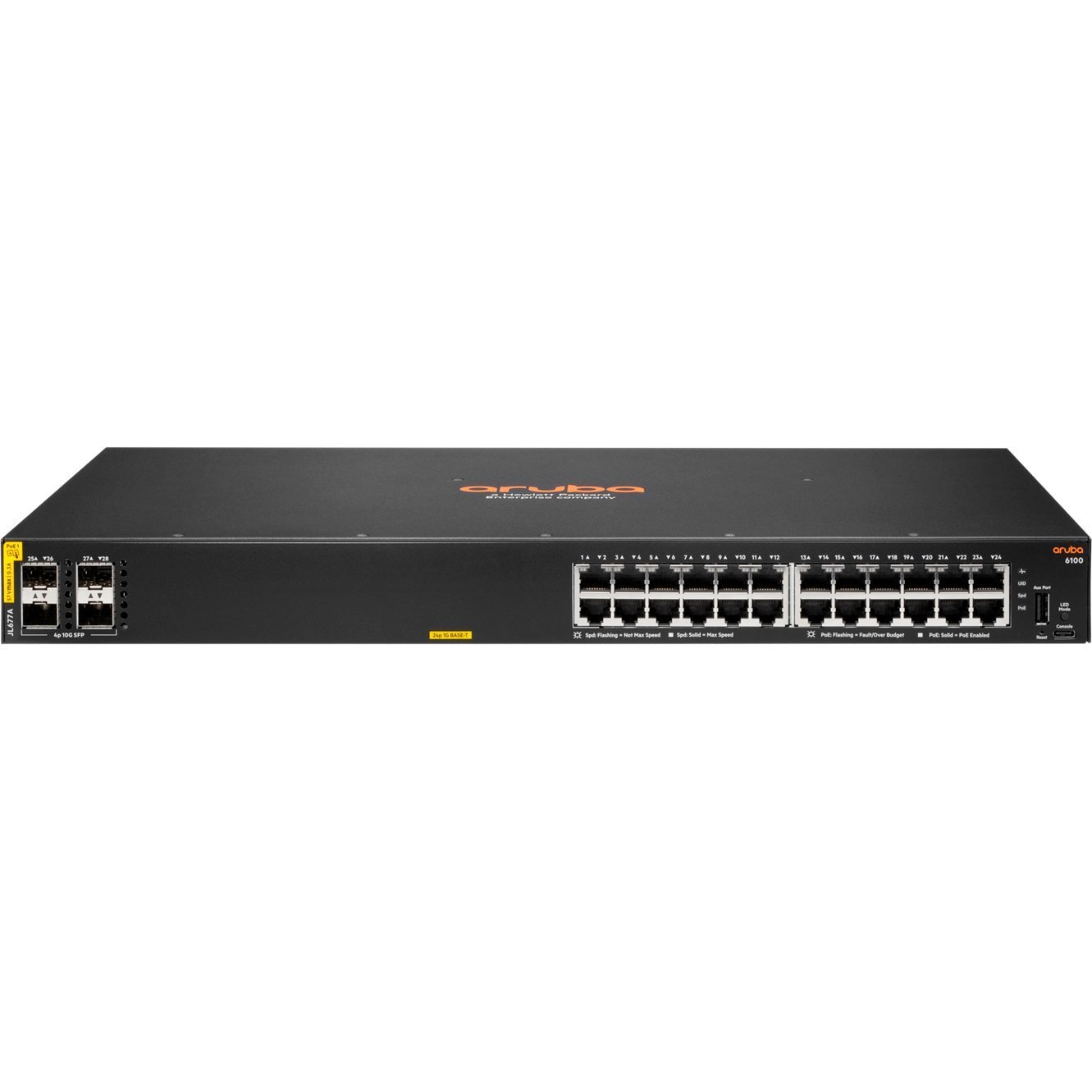 Комутатор HP Aruba 6100 24xGE 4x1/10GE SFP Ports PoE Class 4 370W (JL677A)