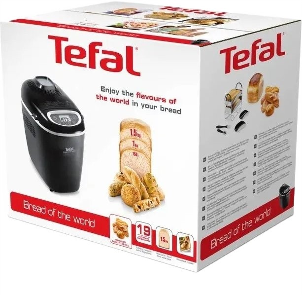 Хлібопічка Tefal Bread of the World 1600Вт, програм-19, макс.вага -1,5кг, форма-квадрат, пластик, чорний