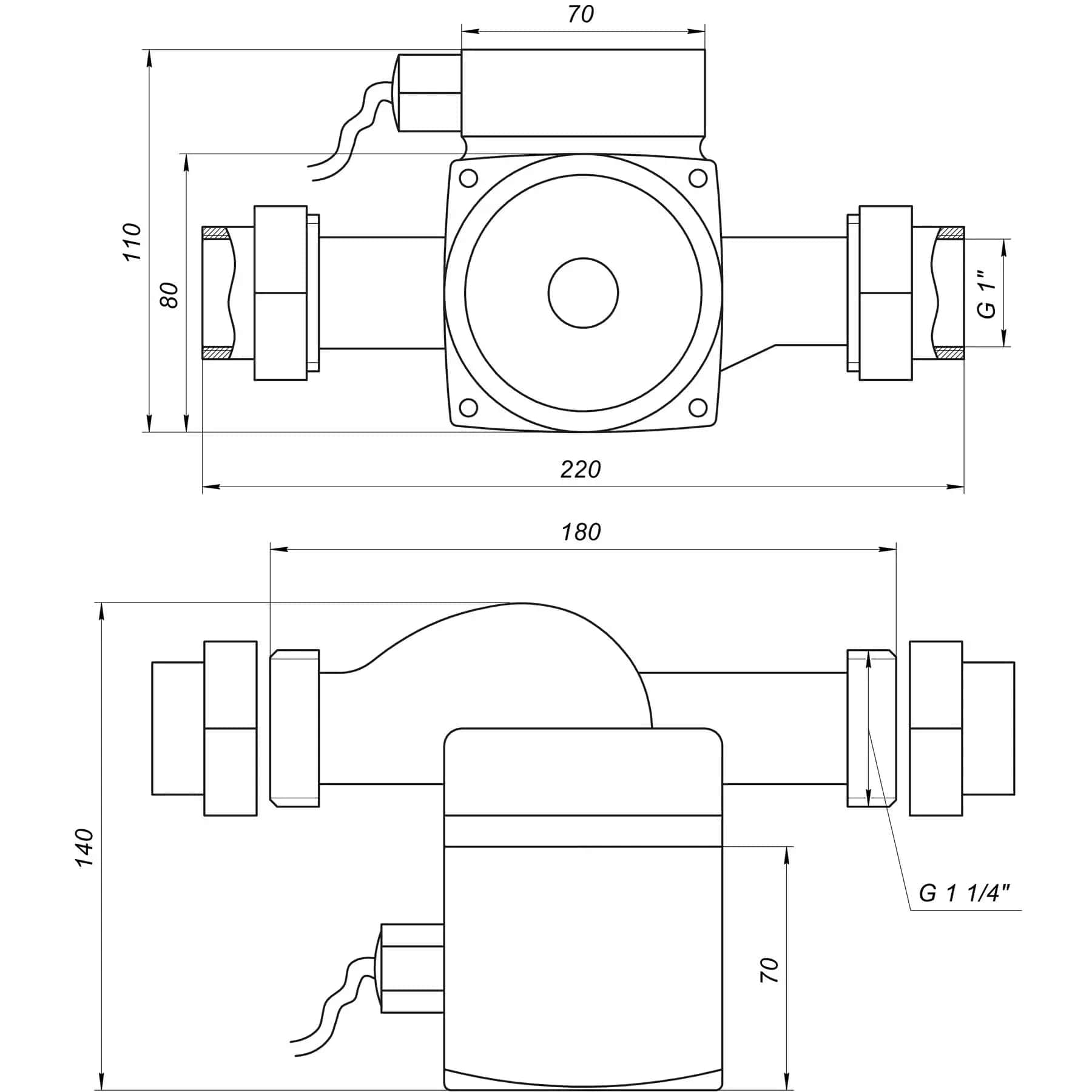 Насос циркуляційний Optima OP25-40-180, G 1 1/4", 10 бар, 180мм, 71Вт, 230В