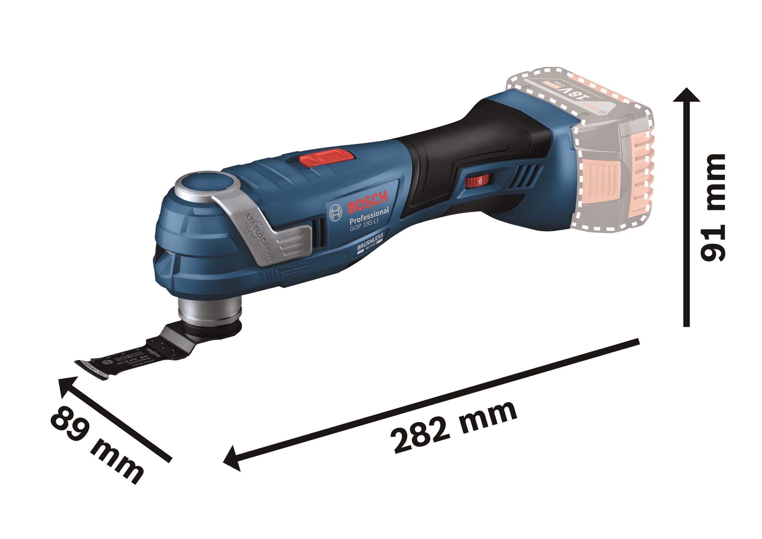 Багатофункціональний інструмент реноватор Bosch GOP 185-LI Professional SOLO, 18.0 V-Li, SDS, 20000 об/хв, 1.2кг