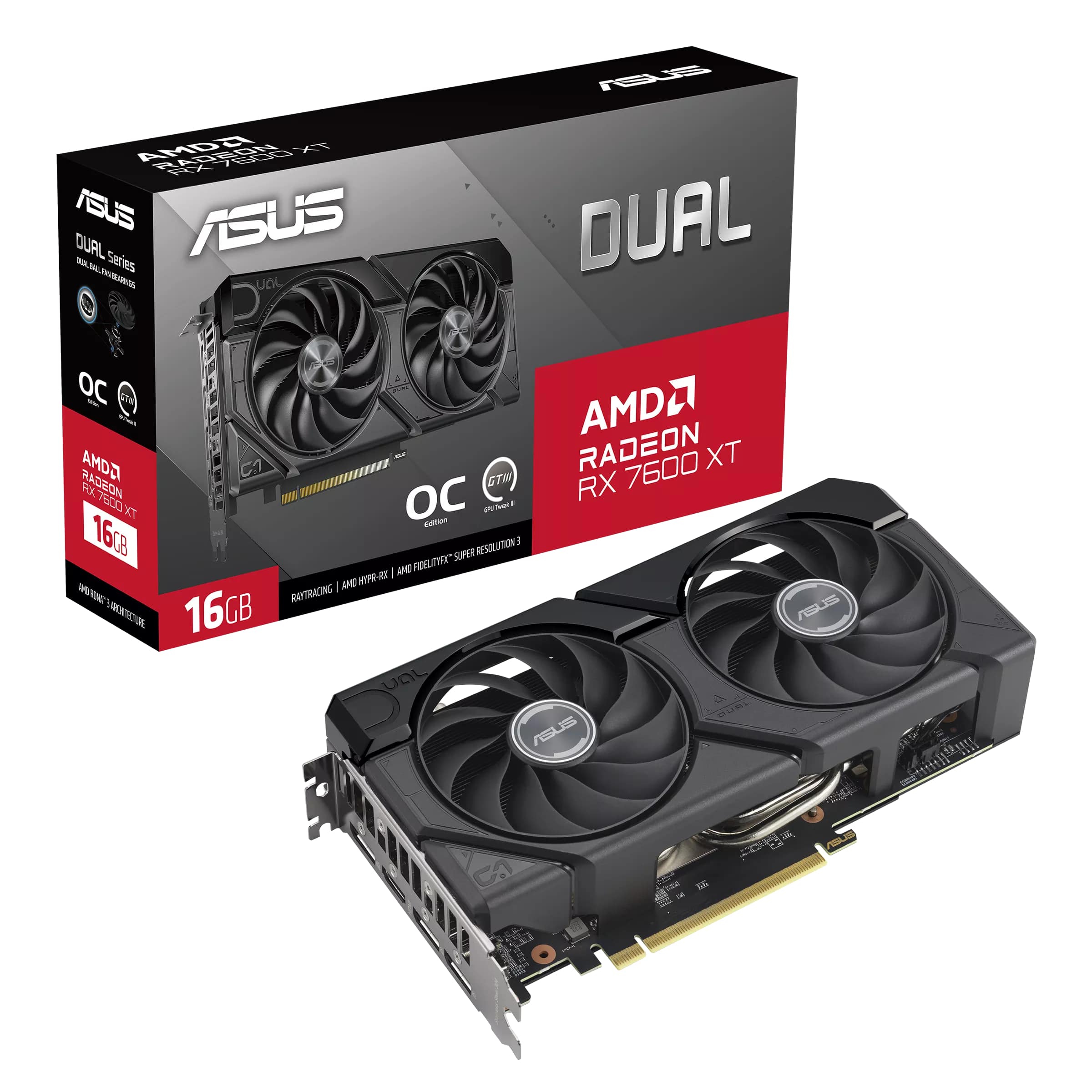 Видеокарта ASUS Radeon RX 7600 XT 16GB GDDR6 DUAL OC (90YV0K21-M0NA00)