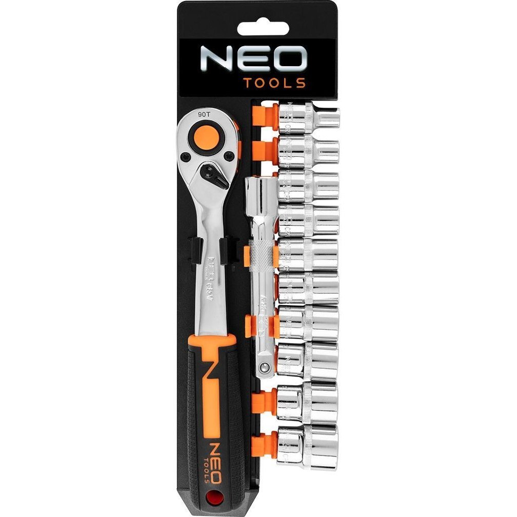 Набір торцевих головок Neo Tools, 12шт, 1/2", тріскачка 90 зубців, CrV