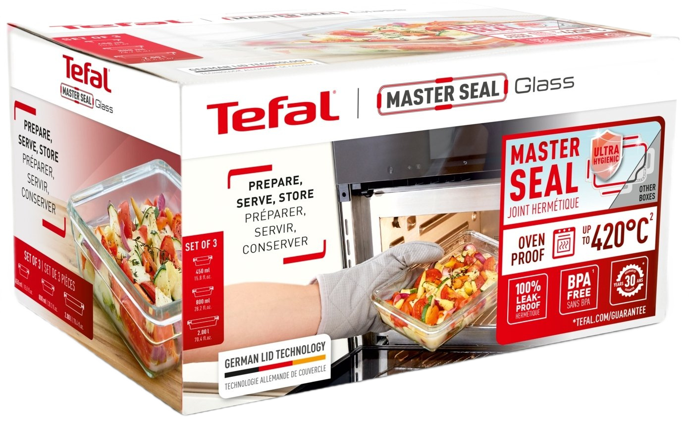 Набір контейнерів Tefal Master Seal, 3шт, жаростійке скло, прозорий