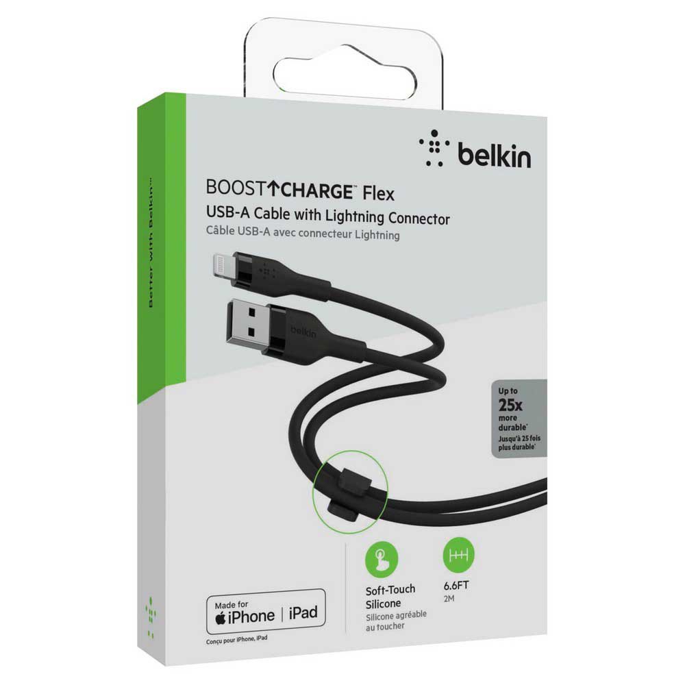 Кабель Belkin USB-A – Lightning силіконовий, з кліпсою, 2m Black (CAA008BT2MBK)