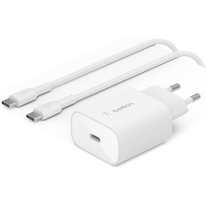 Зарядний пристрій мережевий Belkin 25Вт USB-С PD PPS, кабель USB-С > USB-C, 1м, PVC, білий