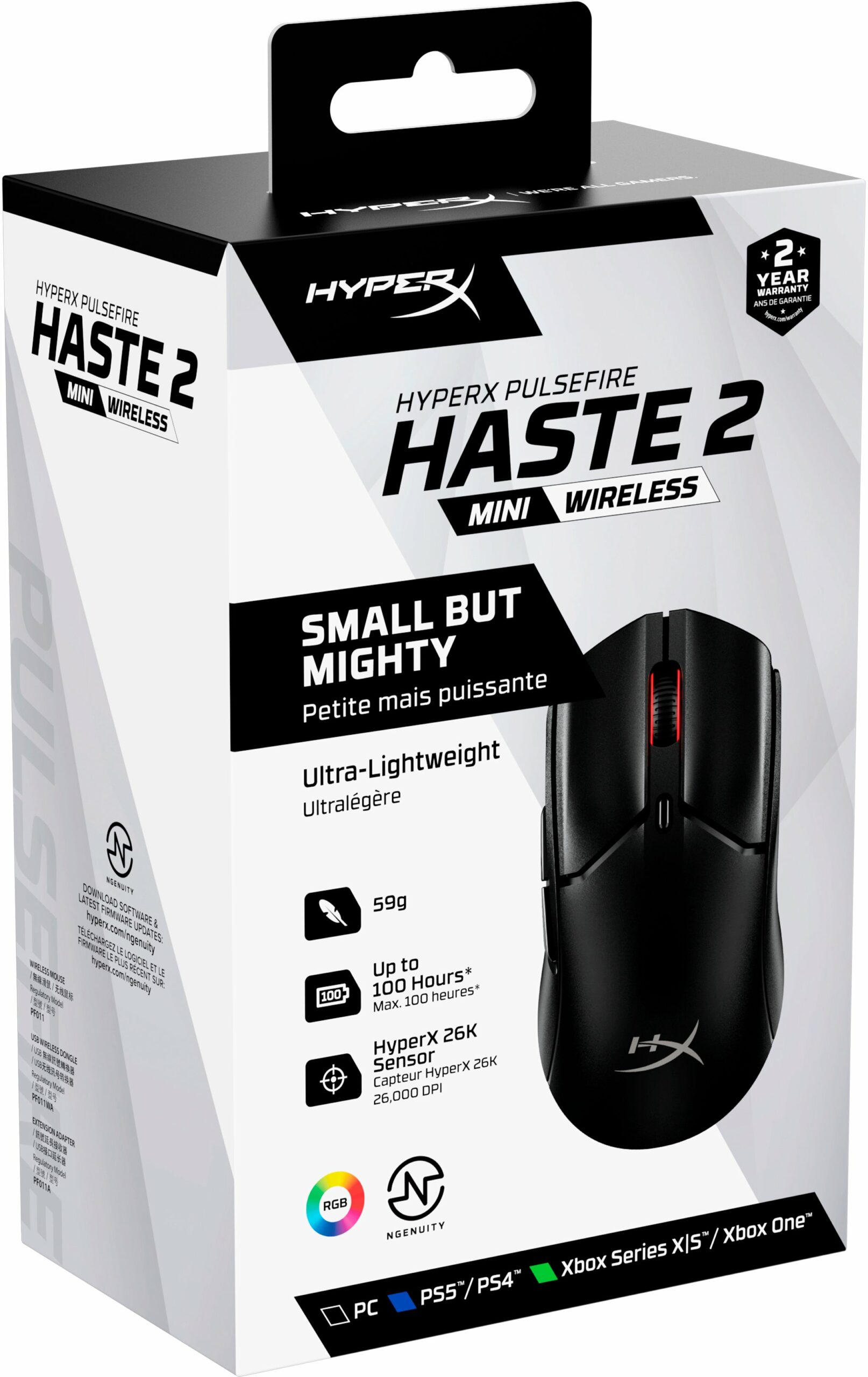 Миша HyperX Pulsefire Haste 2 mini, RGB, USB-A/WL/BT, чорний