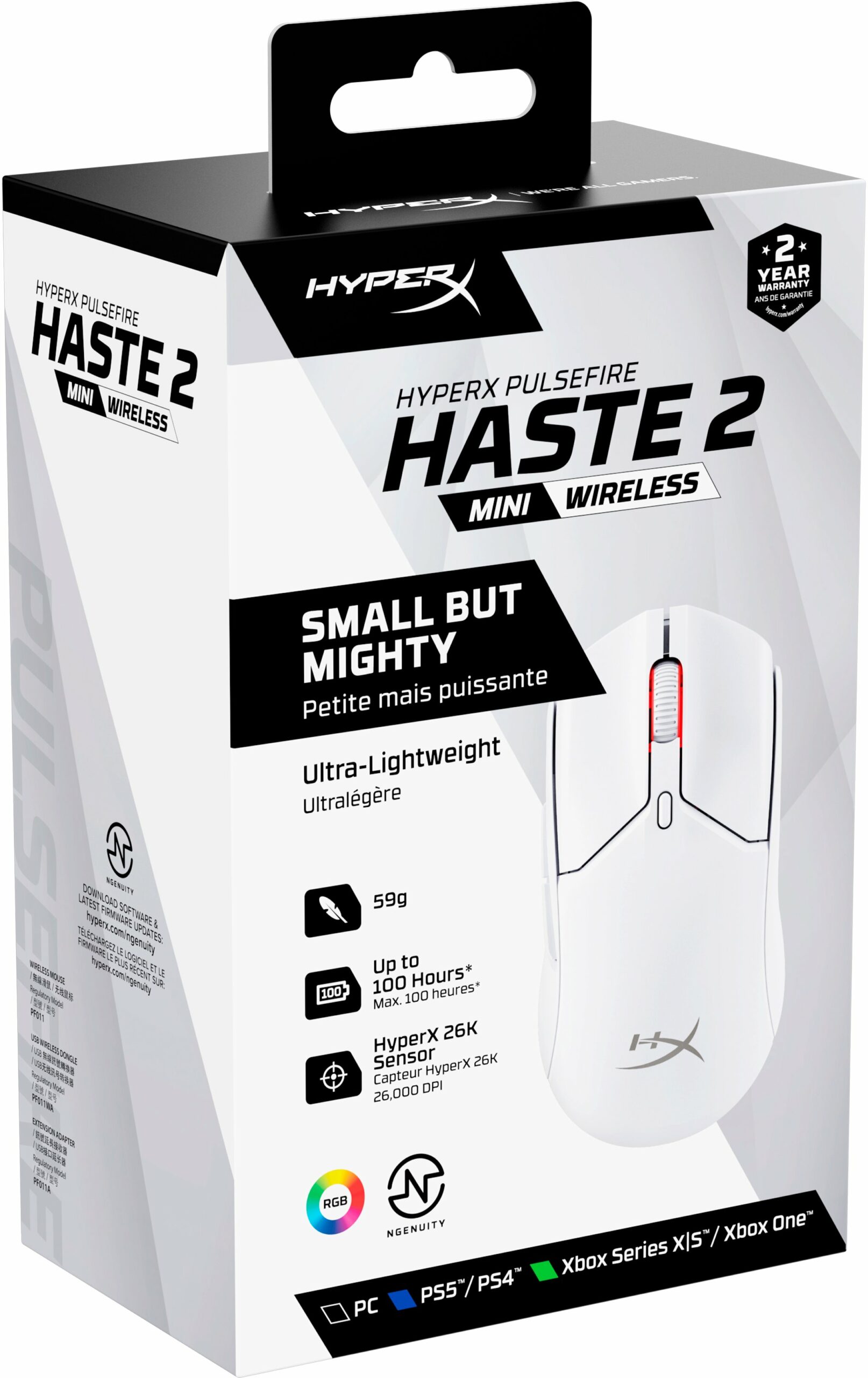 Миша HyperX Pulsefire Haste 2 mini, RGB, USB-A/WL/BT, білий