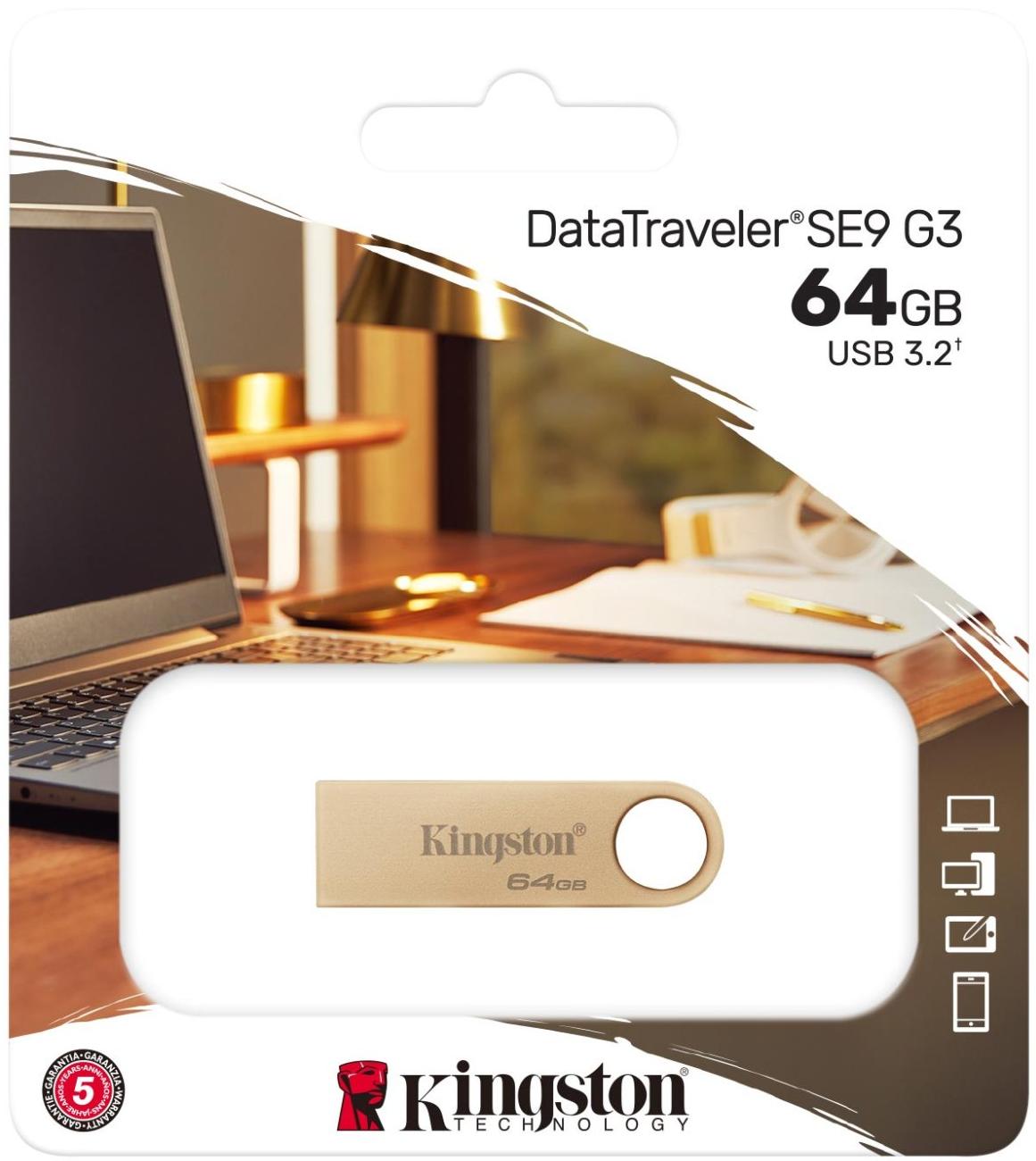 Накопичувач USB 3.2 Kingston 64GB Gen1 DT SE9 G3 Gold (DTSE9G3/64GB)