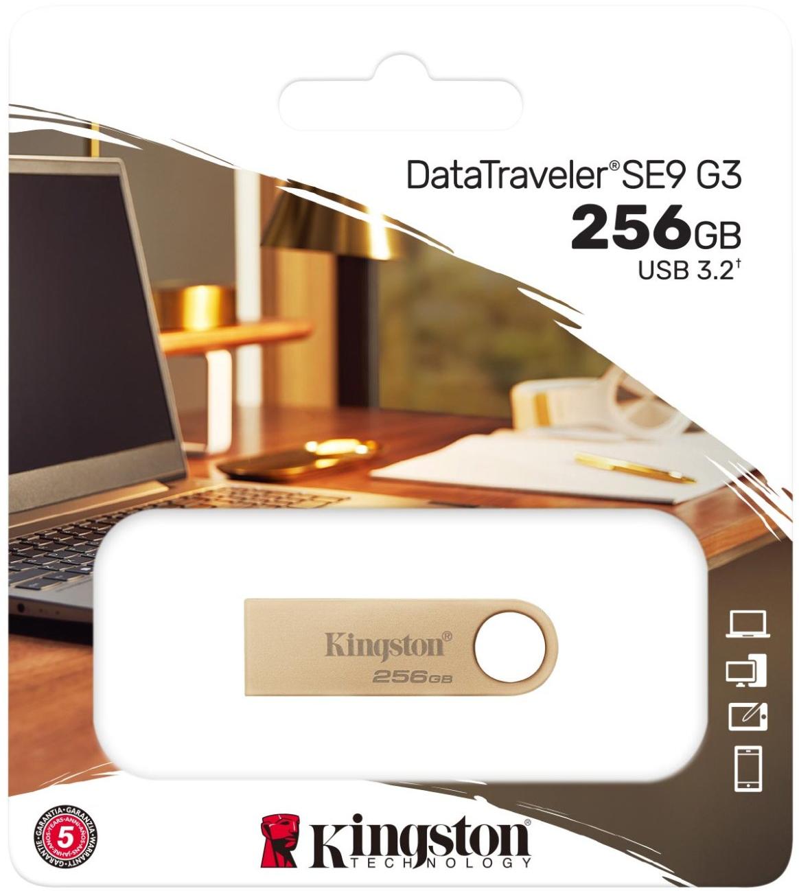 Накопичувач USB 3.2 Kingston 256GB Gen1 DT SE9 G3 Gold (DTSE9G3/256GB)