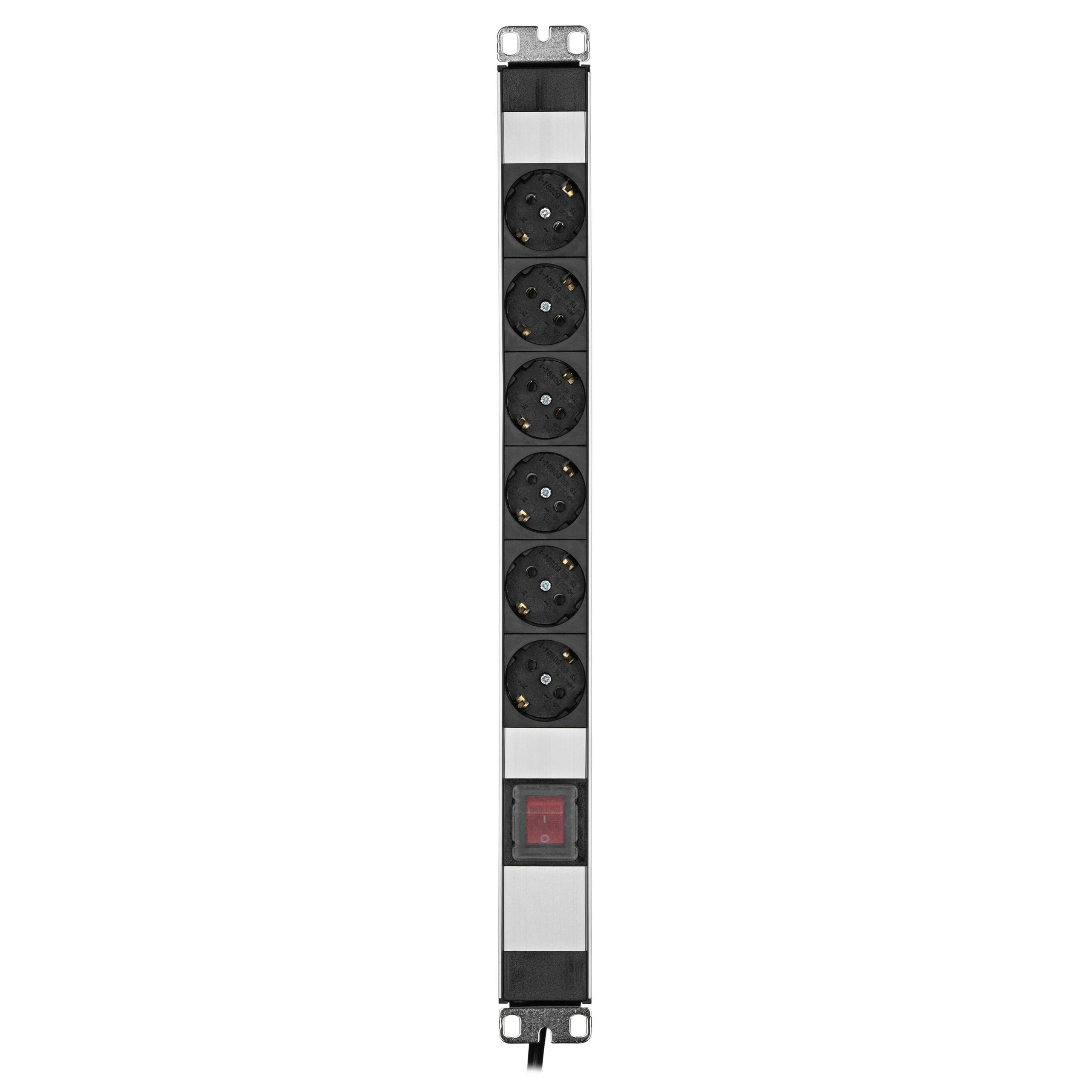 Розетка Schuko MIRSAN Group PDU 6XDIN49440, алюминиевый корпус 1U, переключение ВКЛ/ВЫМК, вилка DIN 49441