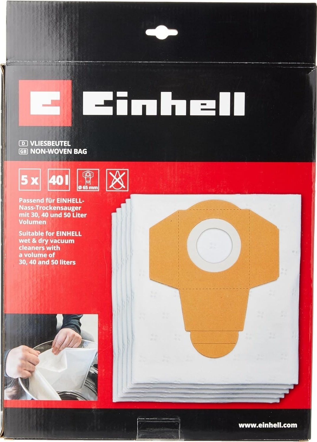 Мішки синтетичні до пилососів Einhell 40л, 5шт (2351195)