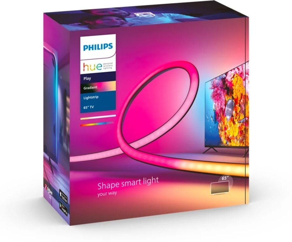 Стрічка світлодіодна розумна Philips Hue Play для ТВ 65", 0.5W(20Вт), 2000K-6500K, RGB, Gradient, ZigBee (929002422801)