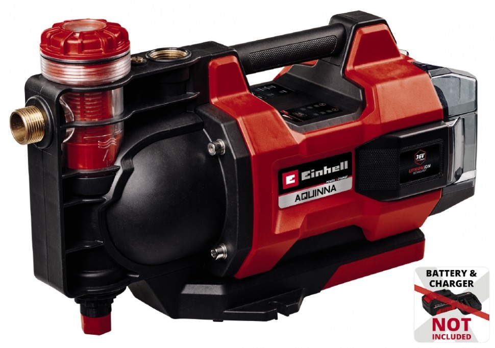 Насос садовий акумуляторний Einhell AQUINNA 36/38 F LED AUTOMATIC, 3800л/г, 36В, 3.7бар, глиб 6м, автоматичний режим, 4.75кг, бе