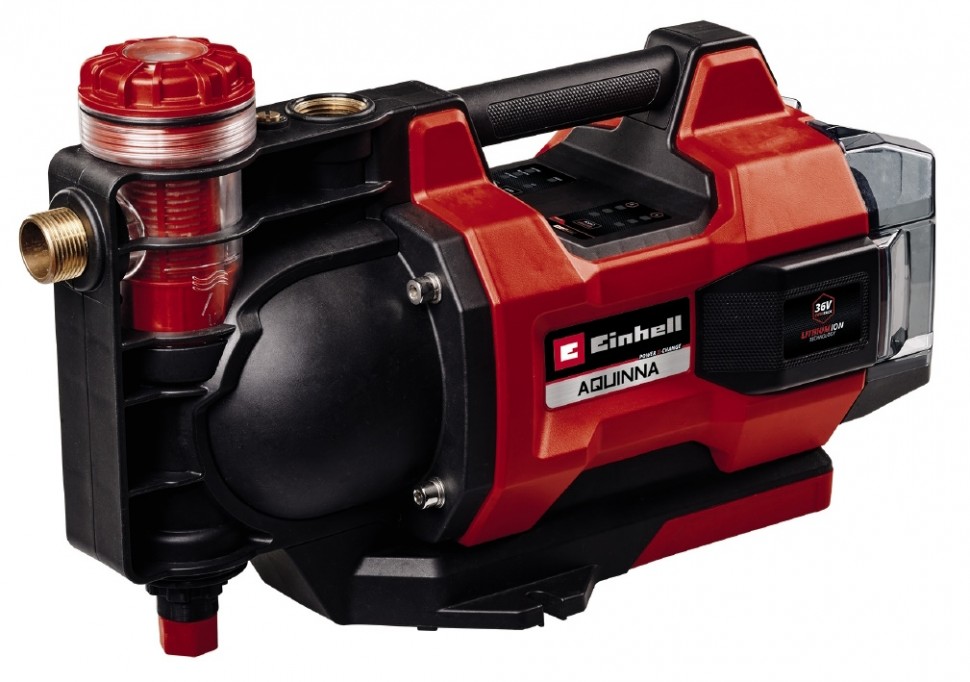 Насос садовий акумуляторний Einhell AQUINNA 36/38 F LED AUTOMATIC, 3800л/г, 36В, 3.7бар, глиб 6м, автоматичний режим, 4.75кг, бе