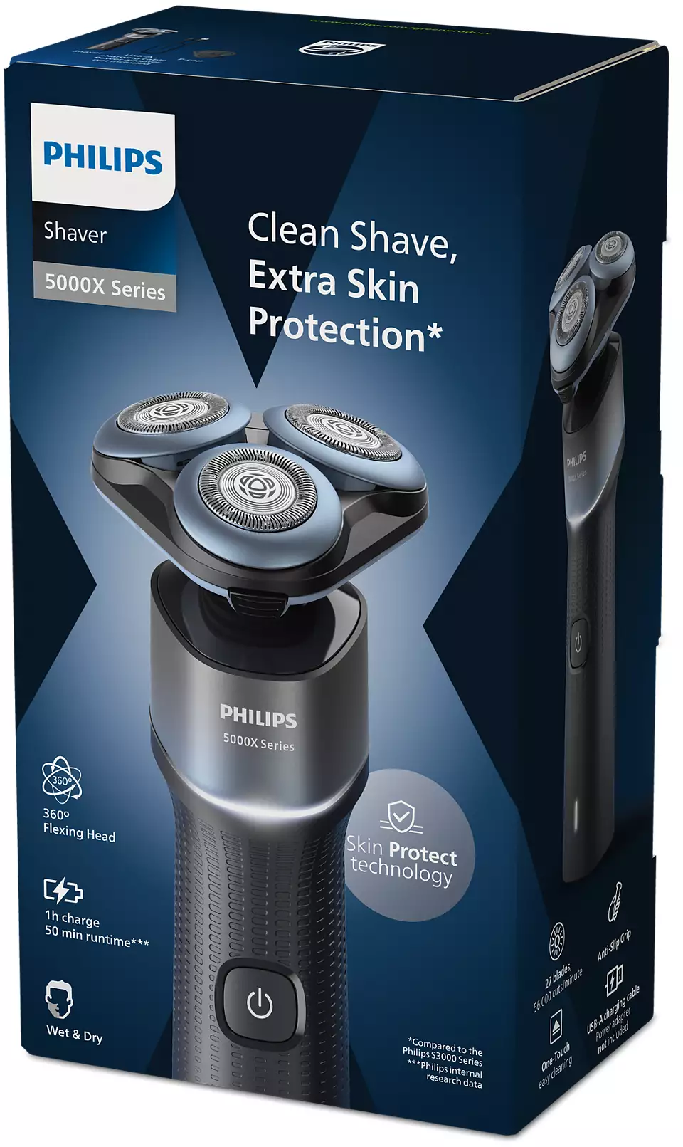 Бритва електр. Philips роторна Series 5000X, 4.5Вт, бритв.головок-3, Li-Ion, сух.+волог., чорно-синій