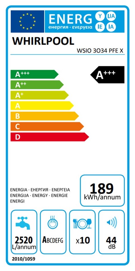 Посудомийна машина Whirlpool вбудована, 10компл., A+++, 45см, дисплей, інвертор, 3й кошик, білий