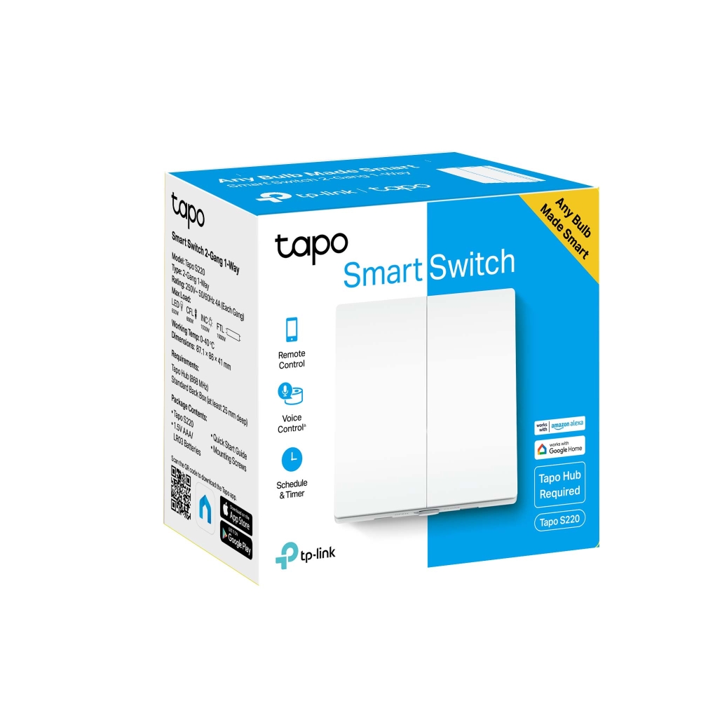 Розумний вимикач світла, 2-канальний 1-сторонній TP-LINK Tapo S220 868 MHz 250V 4A