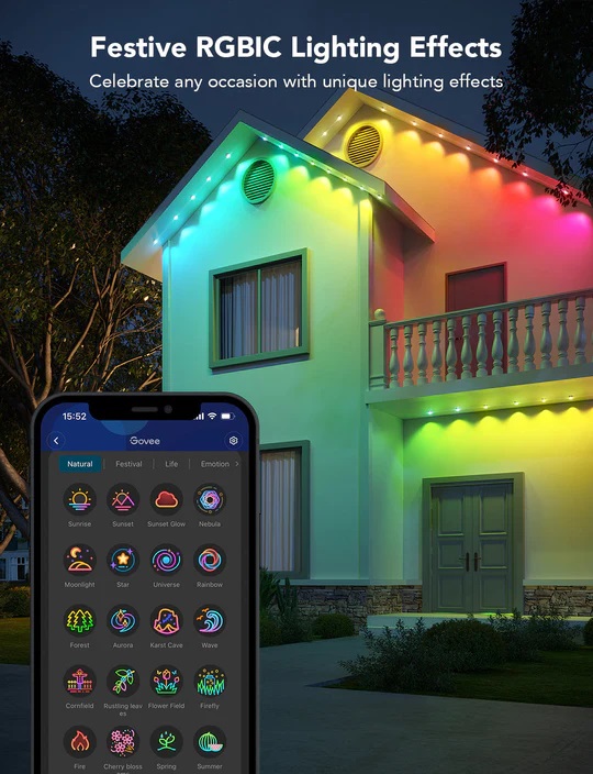 Гірлянда Smart LED Govee H705A Permanent Outdoor Lights, RGBIC, IP67, 30м, кабель прозорий