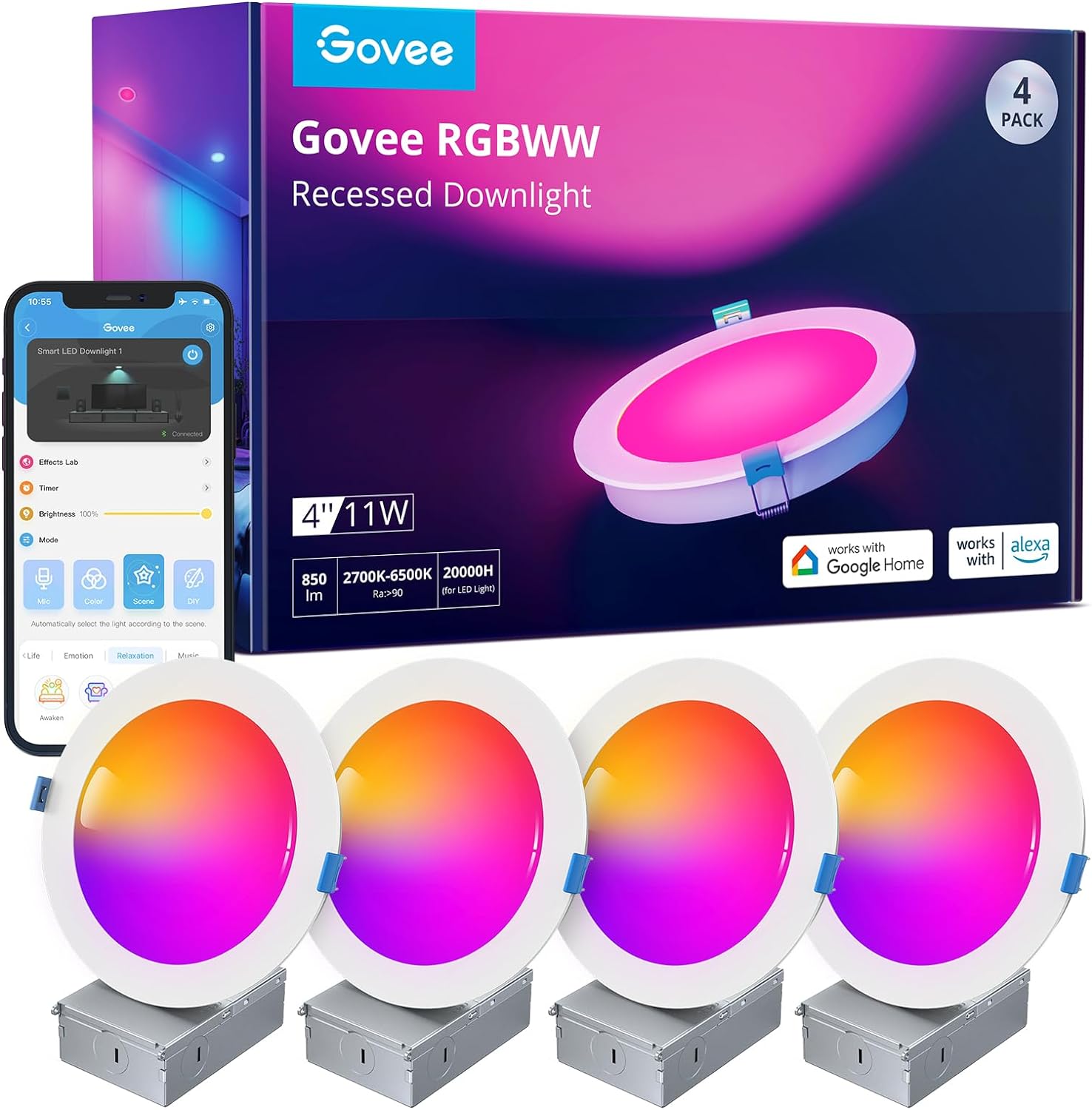 Світильник даунлайт Govee B601B Smart LED Recessed Lights, 2шт, RGBWW, WI-FI/Bluetooth, білий