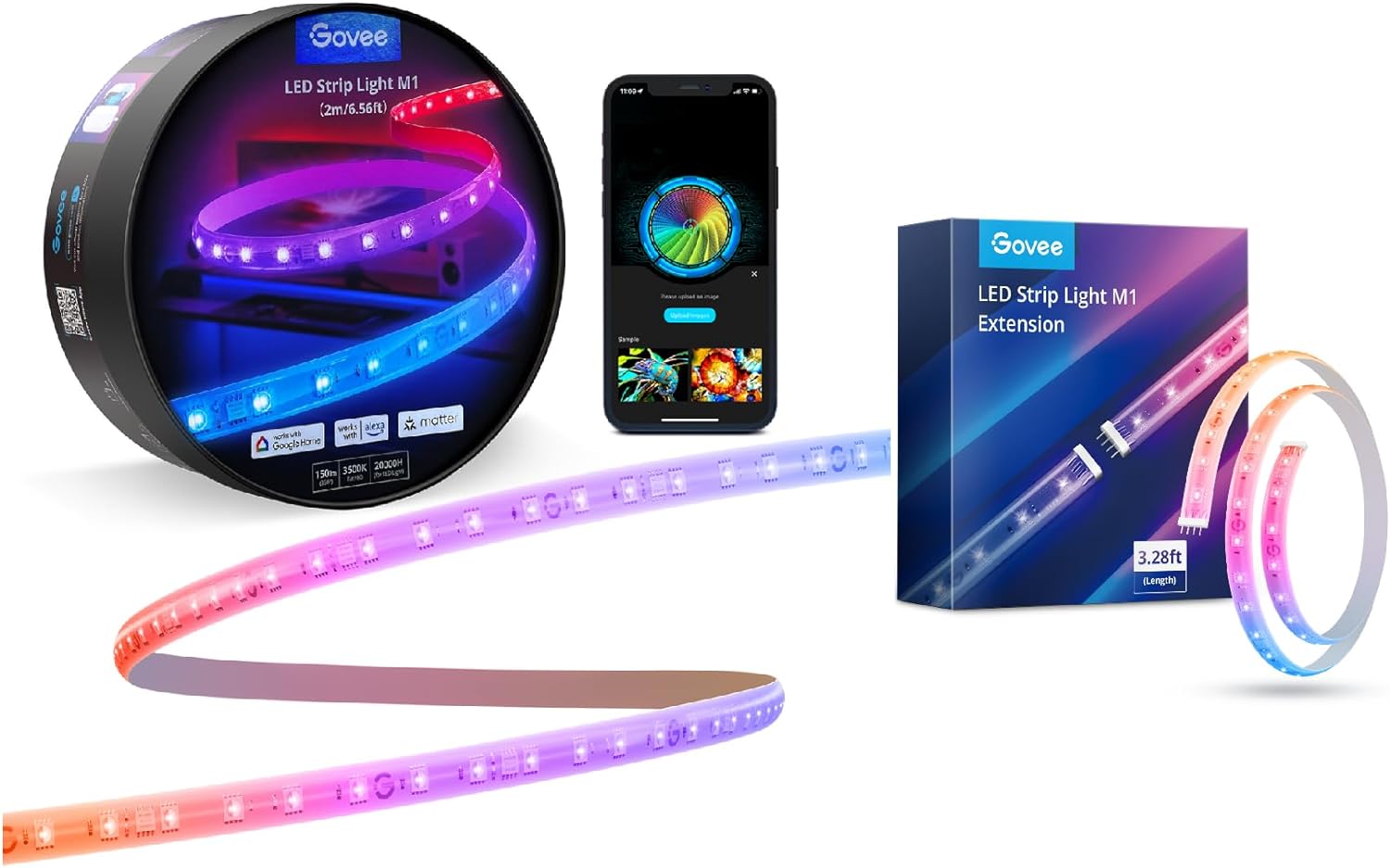 Стрічка світлодіодна розумна Govee H100E LED Strip Light M1 Matter Compatible 1m extension of H61E1, 1м, RGBIC , WI-FI/Bluetooth