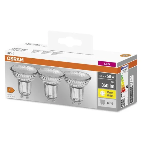 Набір ламп 3шт OSRAM LED GU10 4.3Вт 2700К 350Лм PAR16