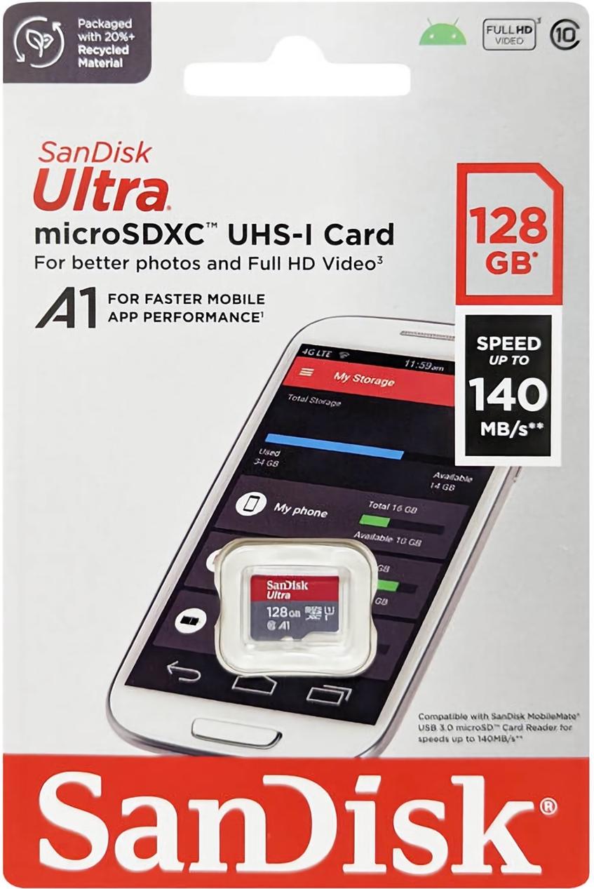 Карта пам'яті SanDisk microSD  128GB C10 UHS-I R140MB/s Ultra