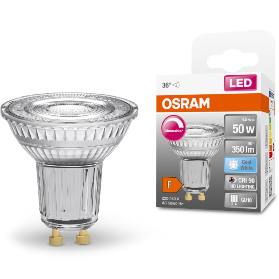 Лампа OSRAM LED GU10 4.5Вт 4000К 350Лм PAR1650 димується STAR