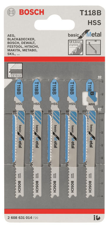 Полотно пиляльне для електролобзика Bosch по металу T 118 B, 1.9-2.3?92мм, 5шт