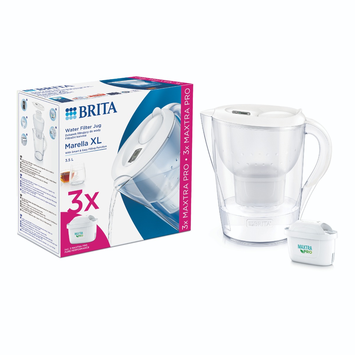 Фільтр-глечик Brita Marella XL Memo MXPro 3.5л (2л очищеної води) + 3 картриджі білий (1052782)