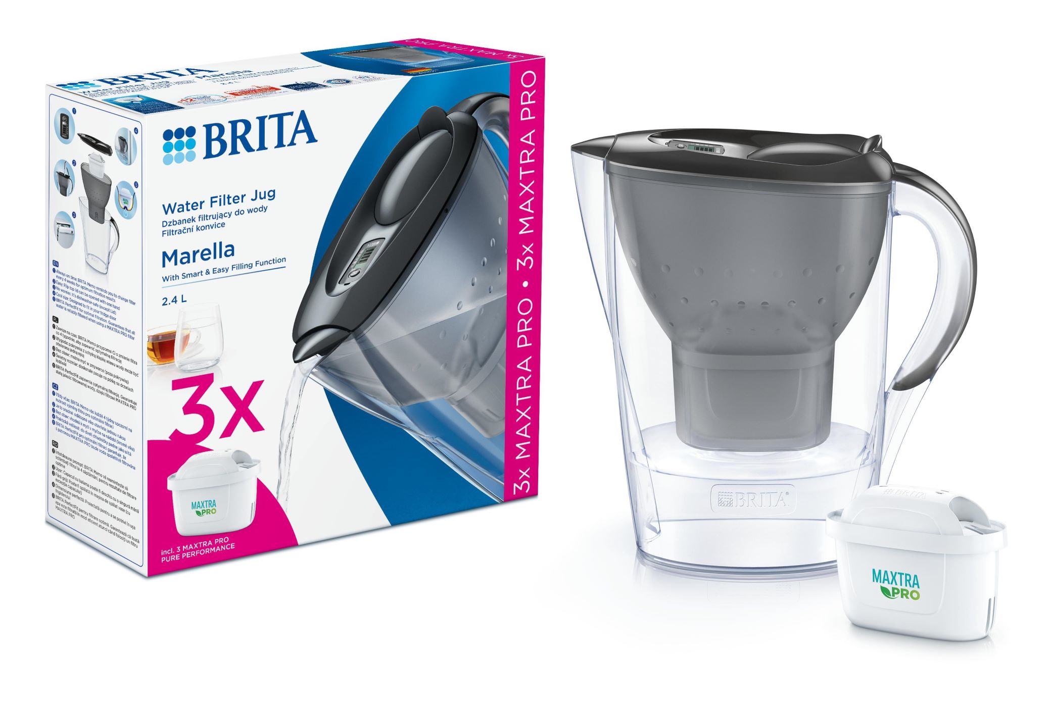 Фільтр-глечик Brita Marella Memo MXPro 2.4л (1.4л очищеної води) + 3 картриджі графіт (1052796)