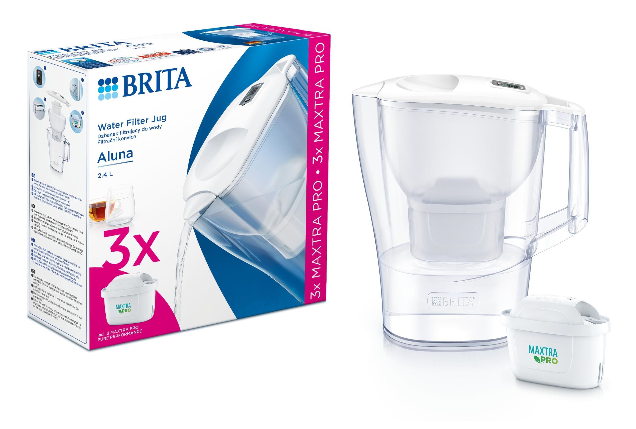 Фільтр-глечик Brita Aluna Memo MXPro 2.4л (1.4л очищеної води) + 3 картриджі білий (1053054)