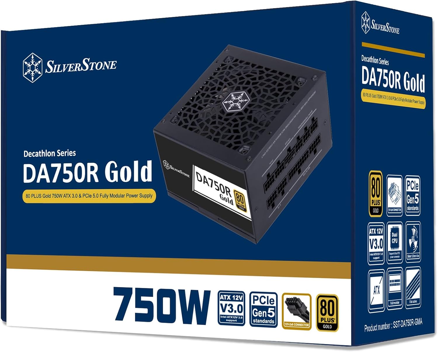 Блок живлення SilverStone Decathlon  (750W),  >90%, 80+ Gold, 120мм, 1xMB, 24pin(20+4), 2xCPU 8pin(4+4), 4xMolex, 8xSATA, 4xPCIe