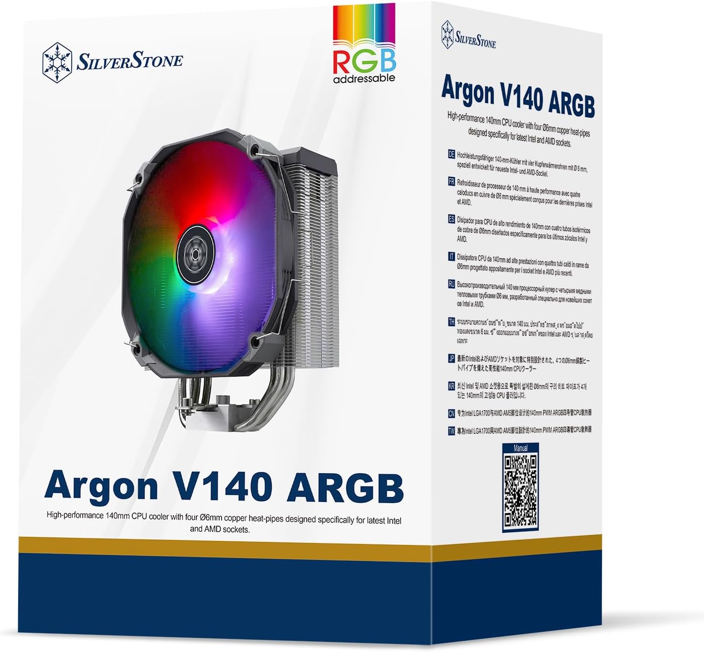 Процесорний кулер SilverStone Argon V140 ARGB, LGA1700, 2066, 2011, 115x,  AM5, AM4, TDP180W