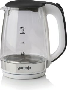 Електрочайник Gorenje 1.7л, 2,200 Вт, strix контроль, скло, білий