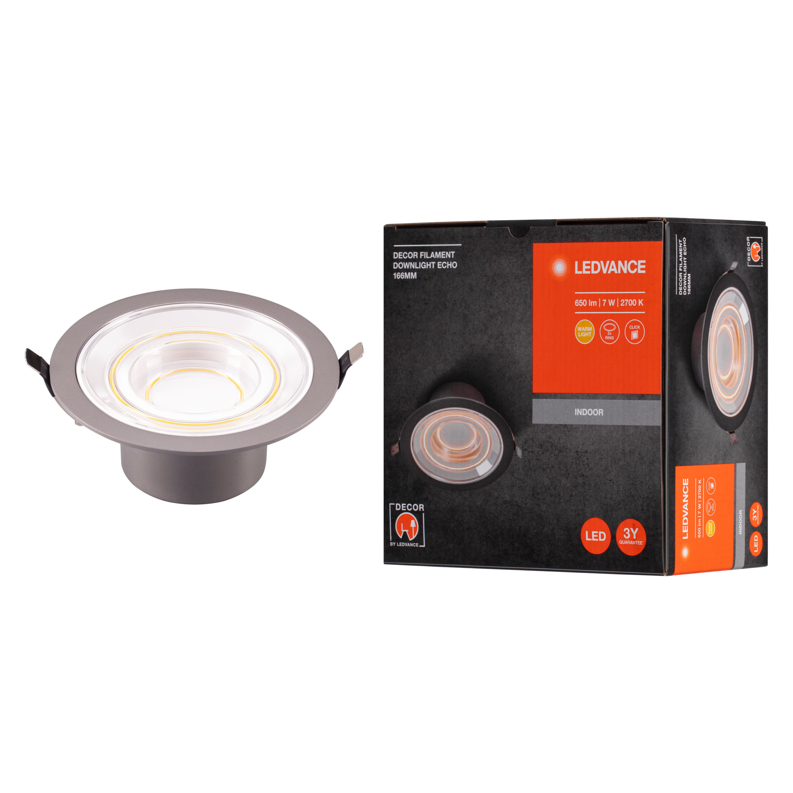 Світильник даунлайт Ledvance LED 7Вт 650Лм 2700K 166мм Decor Filament Downlight Echo (4058075833951)