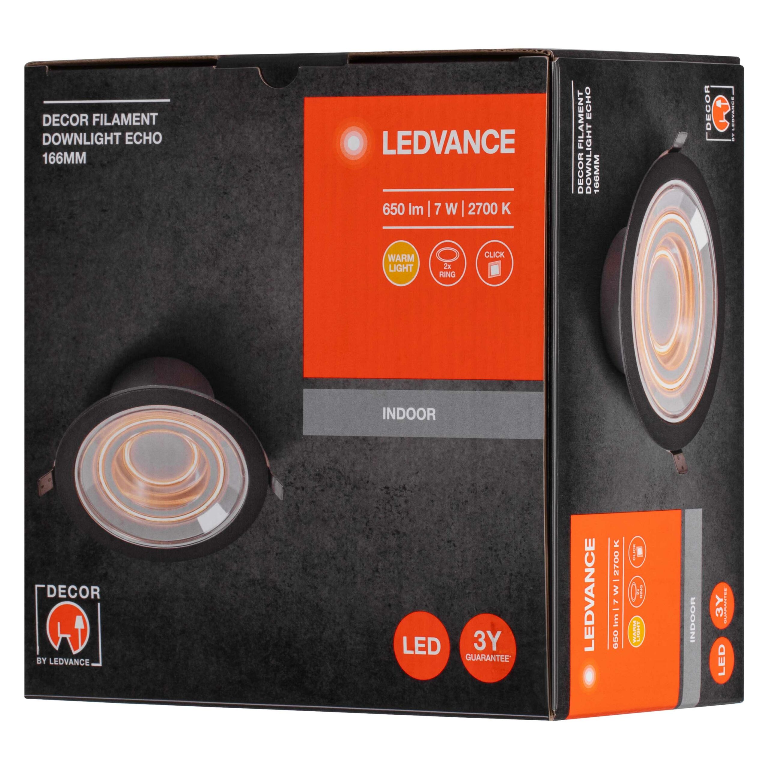 Світильник даунлайт Ledvance LED 7Вт 650Лм 2700K 166мм Decor Filament Downlight Echo (4058075833951)