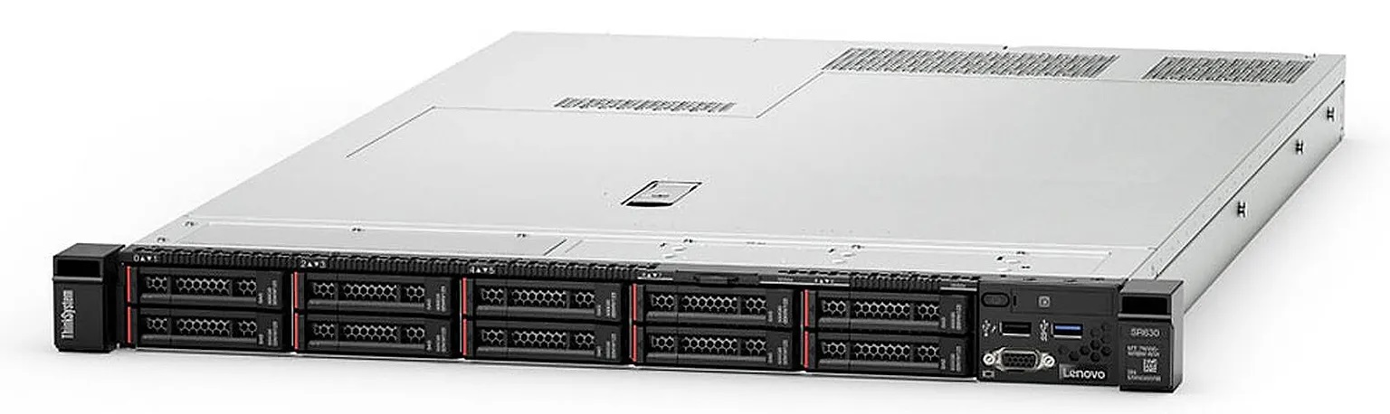 Сервер Lenovo SR630, 4210R, 2.4GHz/10-core/1P, 32GB 2933MHz DDR4, 8 SFF, RAID 9350-8i 2GB, 2xLP G3 x8 and x16, no NIC, 750W Tita