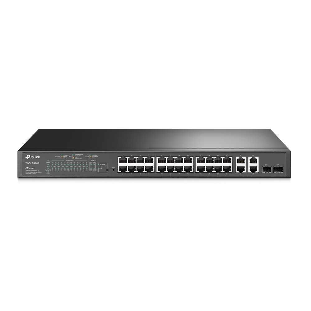 Комутатор TP-LINK SL2428P 24xFE(24xPoE), 4xSFP, 250Вт, Некерований