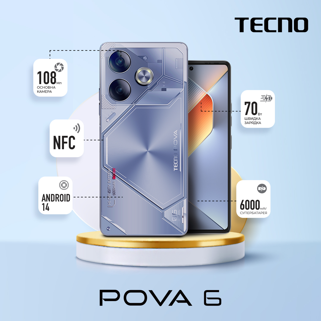 Смартфон TECNO POVA 6 (LI7) 12/256Gb Interstellar Blue