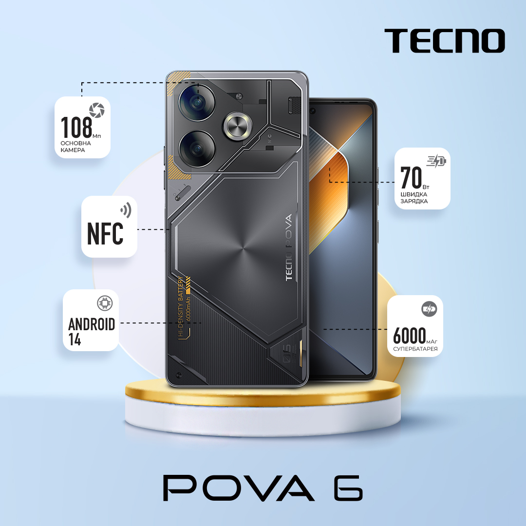 Смартфон TECNO POVA 6 (LI7) 12/256Gb Meteorite Grey