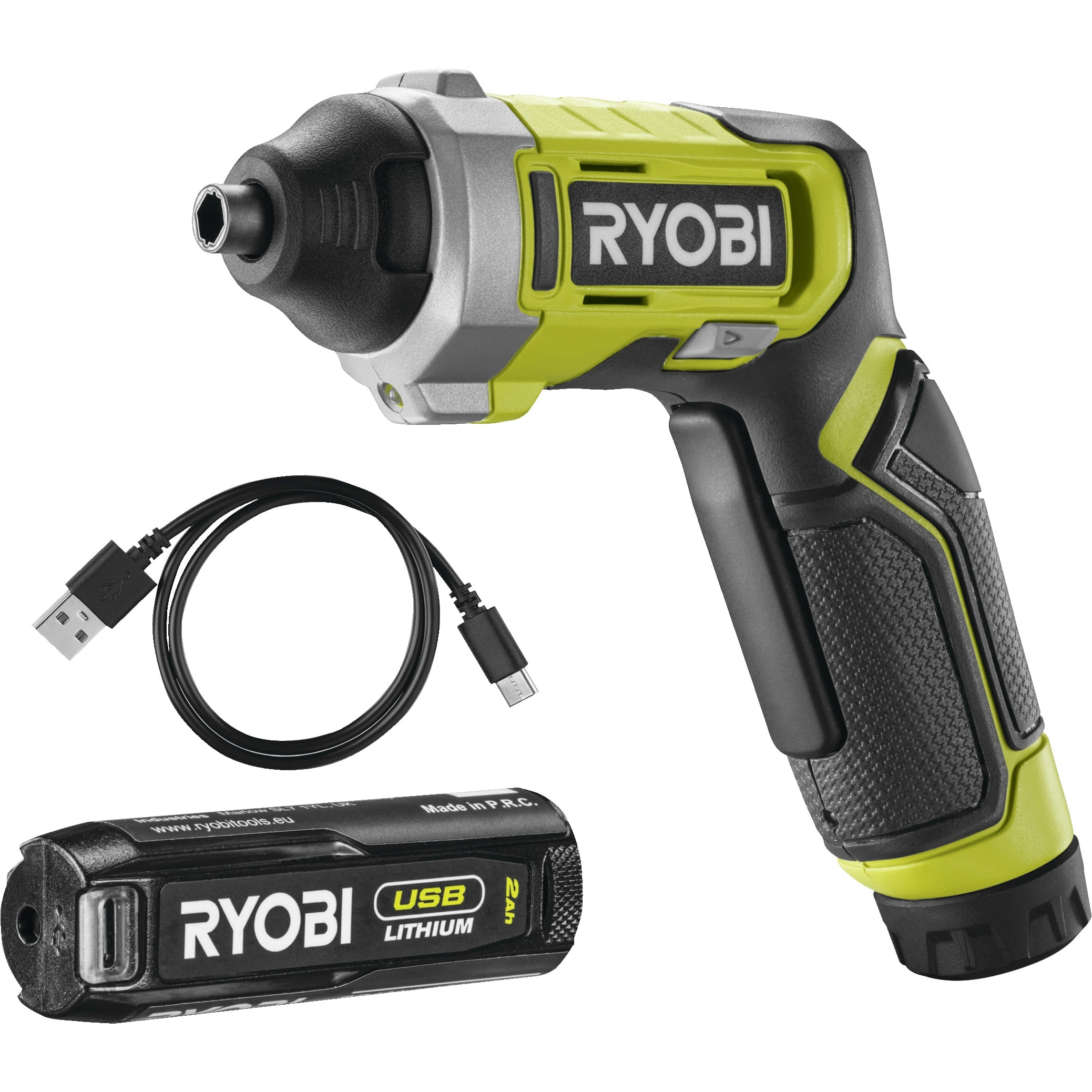 Викрутка акумуляторна Ryobi RSD4-120T, 4В USB Lithium, акб 1х2А•год, 5Нм, 200об•хв, кейс для зберігання, 10 насадок, 0.37кг