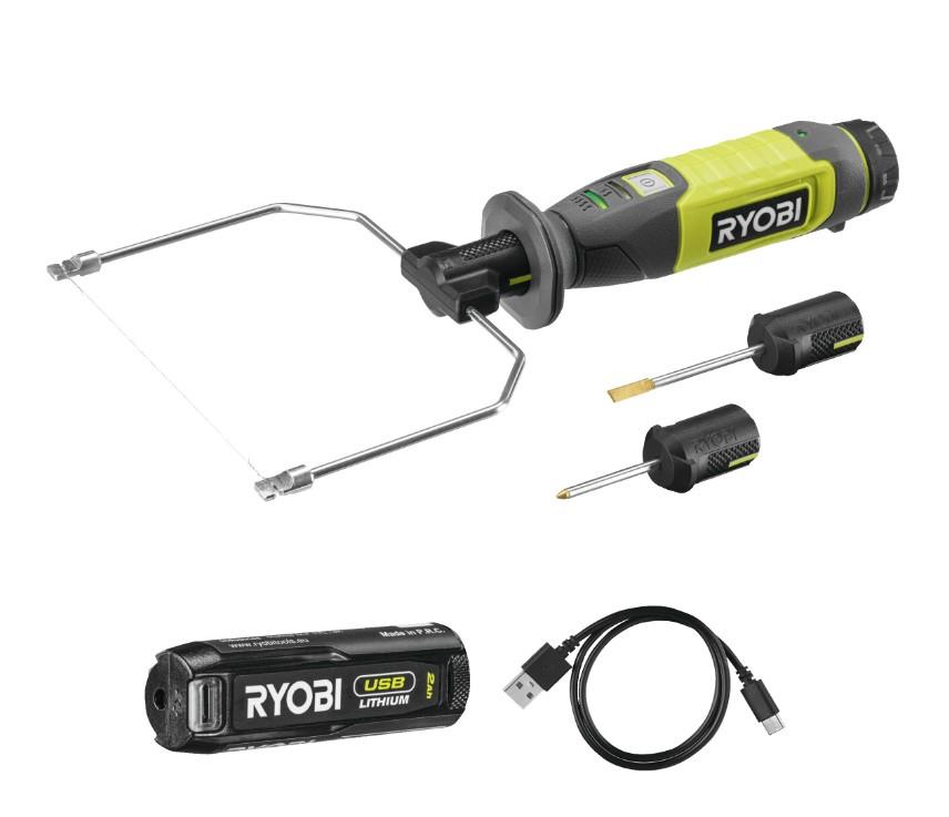 Термоніж Ryobi RHC4-120G акумуляторний, 4В USB Lithium, 450 градусів, 5 змінних насадок, АКБ 1х2Аг