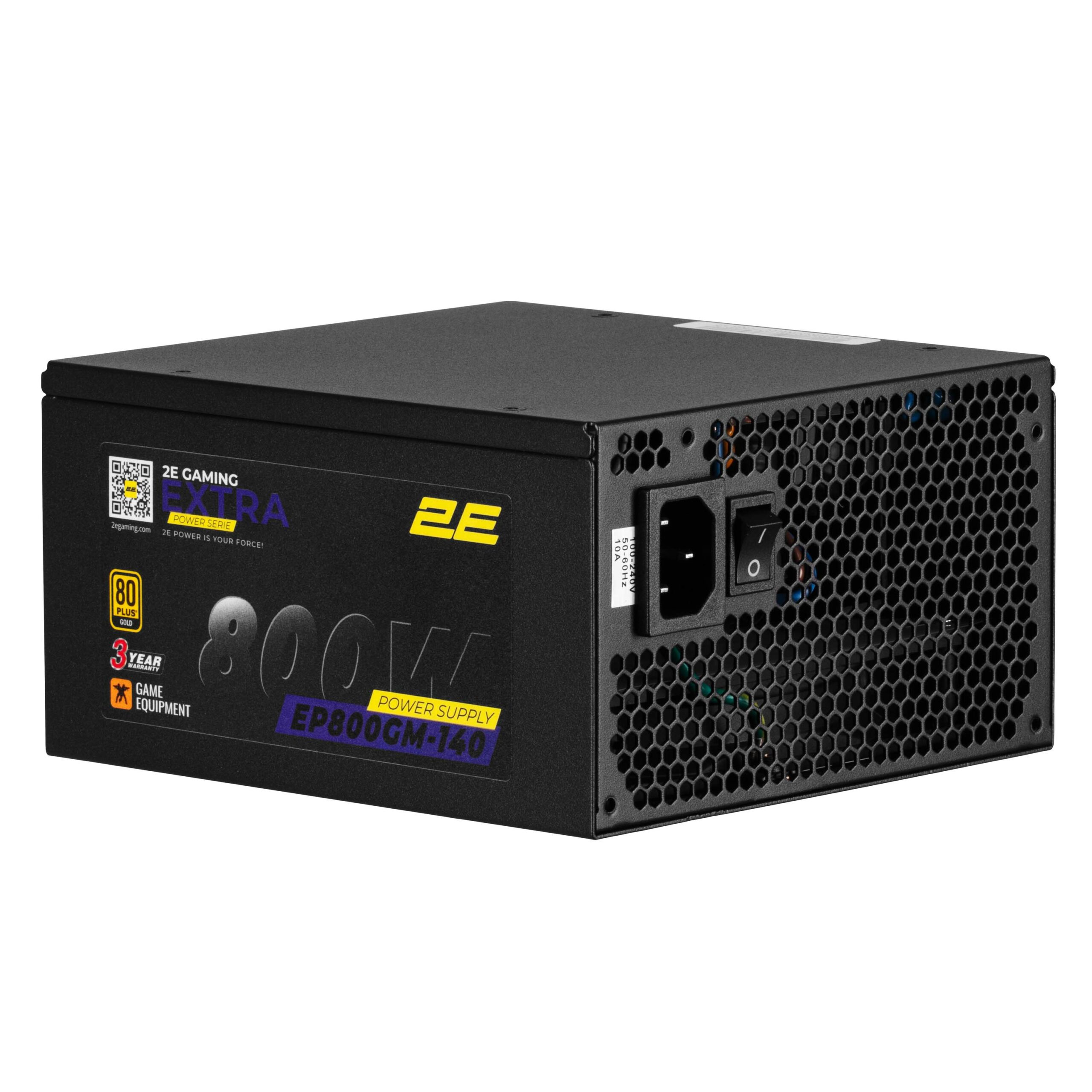 Блок живлення 2E GAMING Extra Power  (800W), >90%, 80+ Gold, 140мм, 1xMB 24pin(20+4), 2xCPU 8pin(4+4), 3xMolex, 6xSATA, 4xPCIe 8