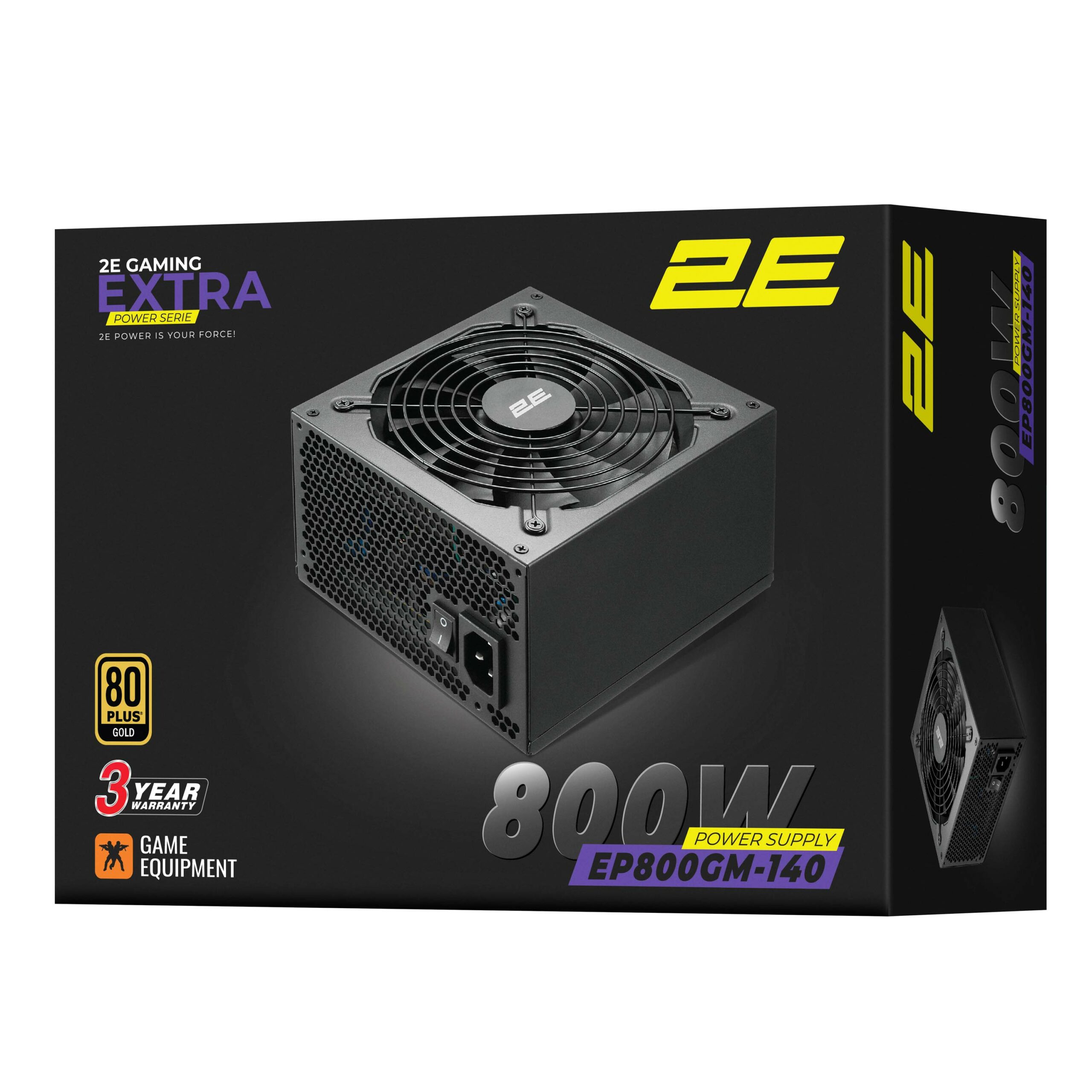 Блок живлення 2E GAMING Extra Power  (800W), >90%, 80+ Gold, 140мм, 1xMB 24pin(20+4), 2xCPU 8pin(4+4), 3xMolex, 6xSATA, 4xPCIe 8