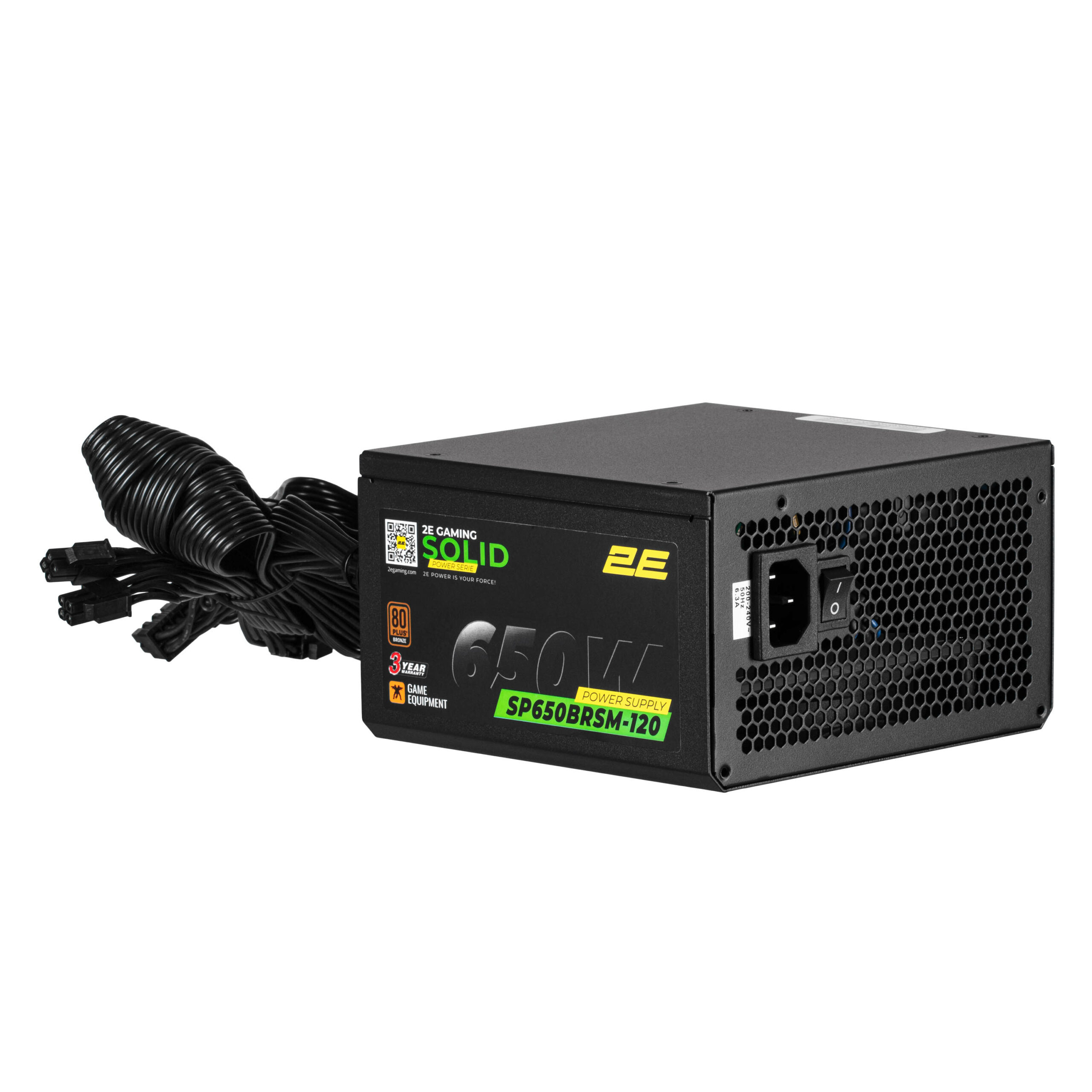 Блок живлення 2E GAMING Solid Power  (650W), >85%, 80+ Bronze, 120мм, 1xMB 24pin(20+4), 2xCPU 8pin(4+4), 3xMolex, 6xSATA, 4xPCIe