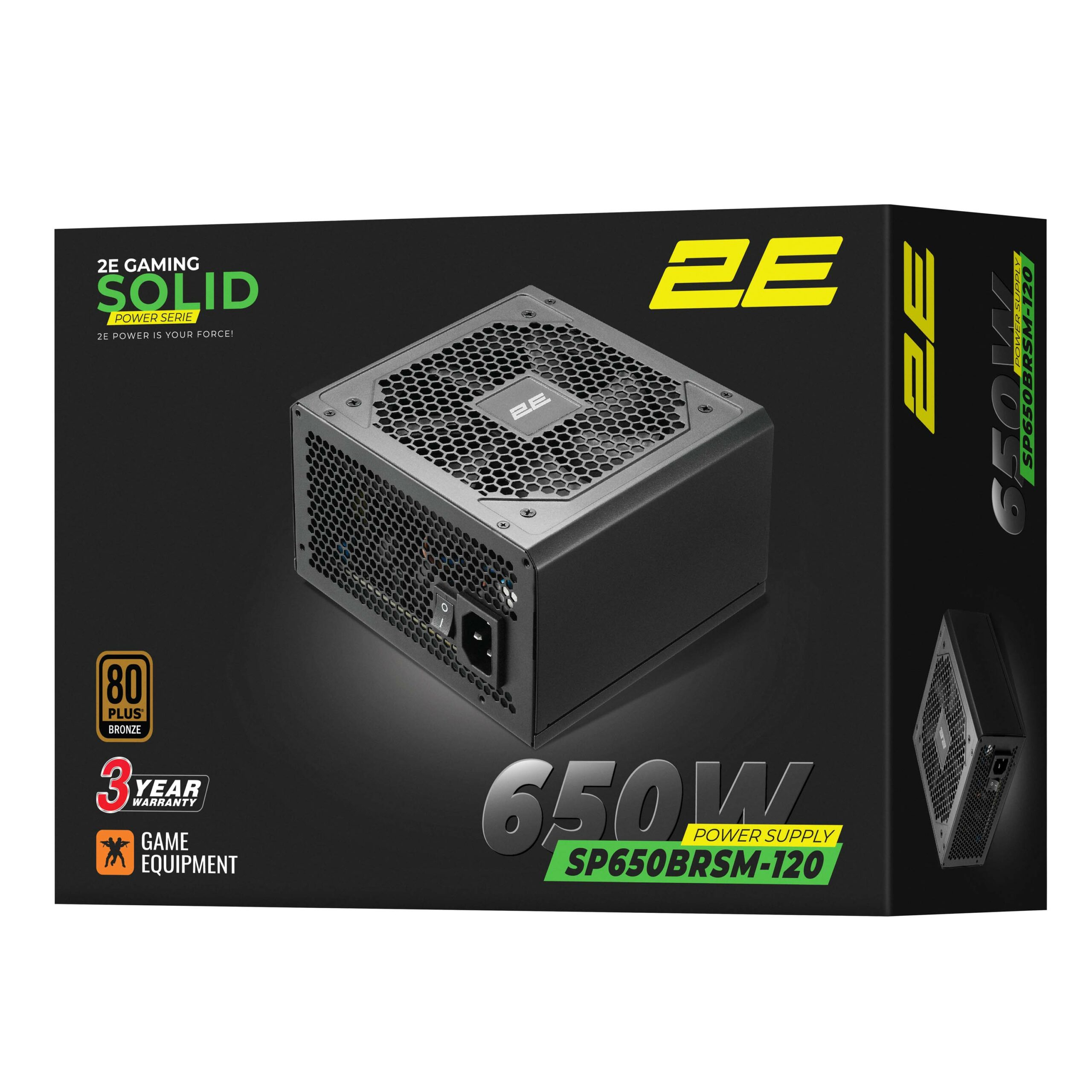 Блок живлення 2E GAMING Solid Power  (650W), >85%, 80+ Bronze, 120мм, 1xMB 24pin(20+4), 2xCPU 8pin(4+4), 3xMolex, 6xSATA, 4xPCIe